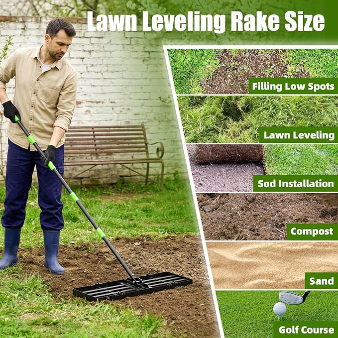 GARDTECH 36x10 Inch Lawn Leveling Rake Heavy Duty Adjustable Handle Yard Tool – Reinforced Steel Landscape Rake for Lawn Leveling, Soil Grading, Golf Course & Backyard Care