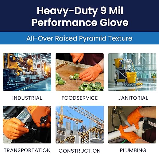 Adenna CAT458 Catch 9 Mil Powder-Free Nitrile Gloves, Raised Grip, X-Large, Orange, Box of 100