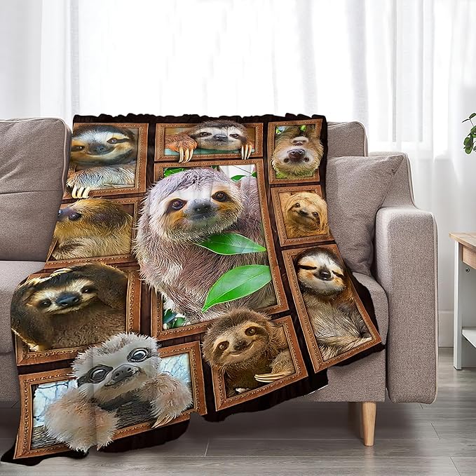 jerkboo Sloth Blanket Throws Sloth Gifts Sloth Throw Blanket for Women Men Kids Adults Soft Warm Cozy Fleece Blanket for Couch Sofa Bed 50""x40""