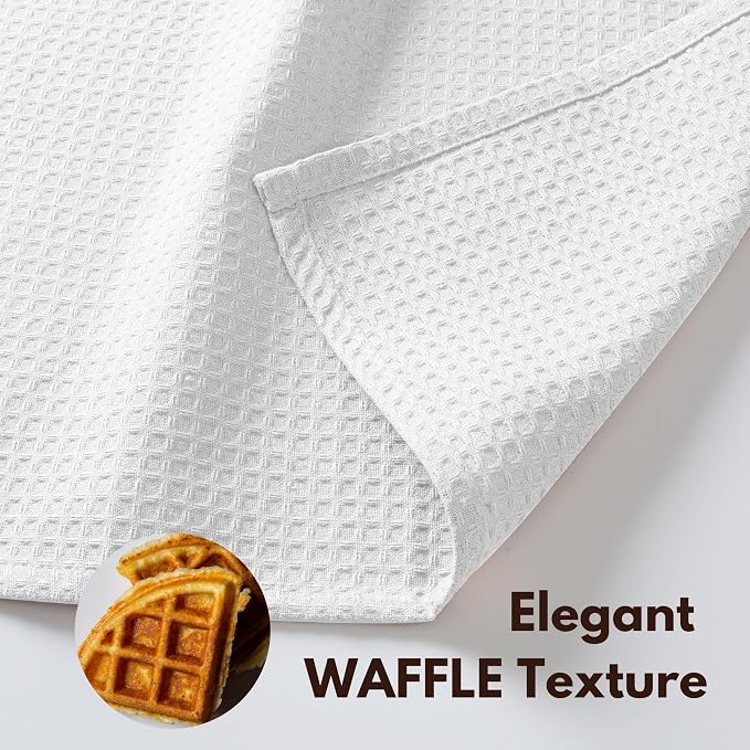 Native Fab 6 Pack Waffle Dish Cloths - 100% Cotton, Absorbent, Quick Drying & Soft Towels for Cleaning, Cooking & Baking - Ideal for Home, Restaurants & Cafes - 12x12 Inches - White