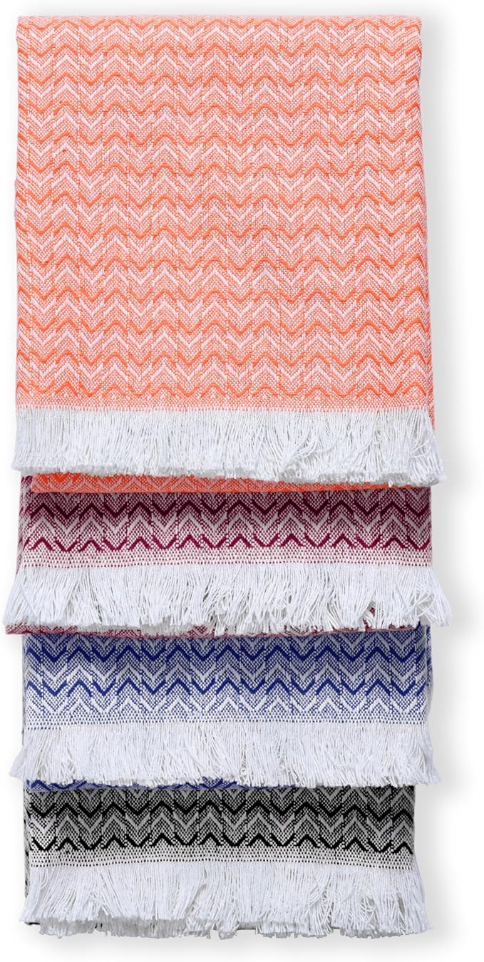 TWINY threads Dish Towel Chevron Design Assorted Colors, Premium Large 100% Cotton Kitchen Linen Set, Quick Drying Absorbent Wash Rags, Reusable Washable for Daily Cleaning, 4 Pack, 16 x26 Inch