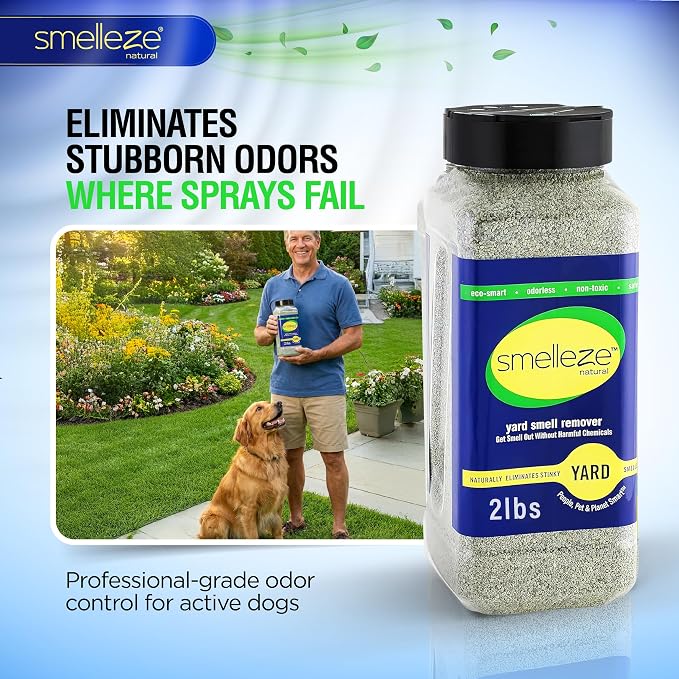 SMELLEZE 2 lb. Yard Odor Eliminator for Dogs – Long-Lasting Turf Cleaner for Pet Urine Outdoor & Poop | Safe for People, Pets, Plants & Planet | Works on Grass, Gravel, Patios & Kennels
