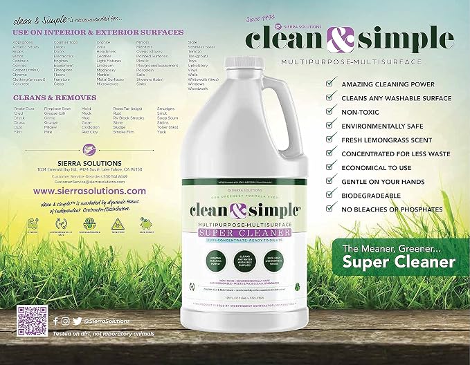 clean & simple™ SUPER CLEANER, Natural All Purpose Cleaner Concentrate, 64 oz Multi Surface Household Cleaners, Dilute for Floors, Carpets, Glass, Counters, Appliances, and General Home Cleaning