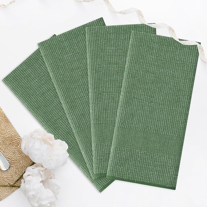 Homaxy Premium Kitchen Towels(18”x 28”, 3 Pack), Large Cotton Kitchen Hand Towels, Flat and Terry Dish Towels, 380 GSM Highly Absorbent Tea Towel Set with Hanging Loop, Grass Green