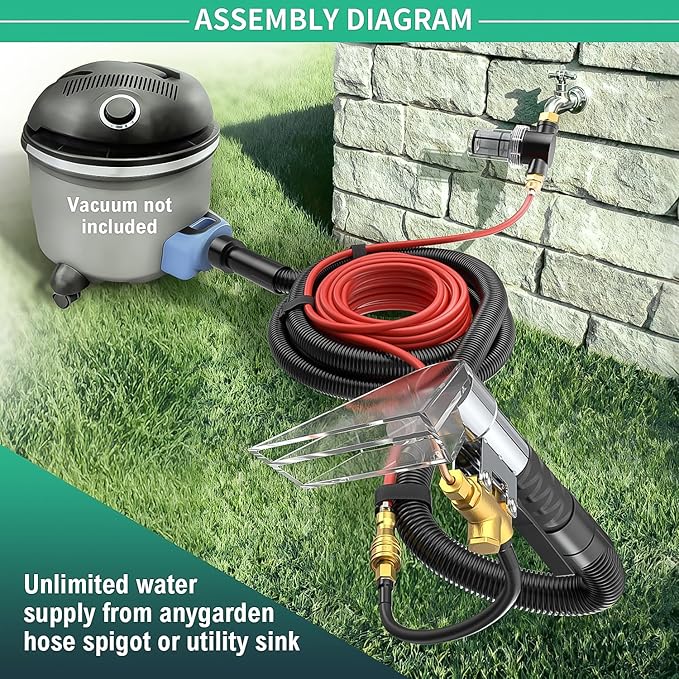 Shop Vac Extractor Kit,Spray Aspirating Of Wet Vacuum Hose Extractor Kit,with 50FT Waterline Convert the Universal Shop Vacuum,Into A Professional Auto Carpet Cleaner Machine,for Household,Car,Textile