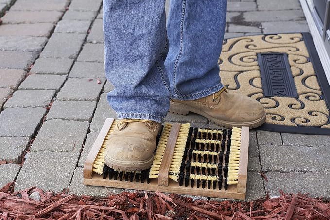 Superio Shoe and Boot Scraper, Outside Shoe Scrubber Brush 10.5 X 14 Inch - Cleans Deep Removes All Outdoor Dirt, Snow, Mud and Sand. Construction, Hiking Cleaner (Wood 2-Pack)