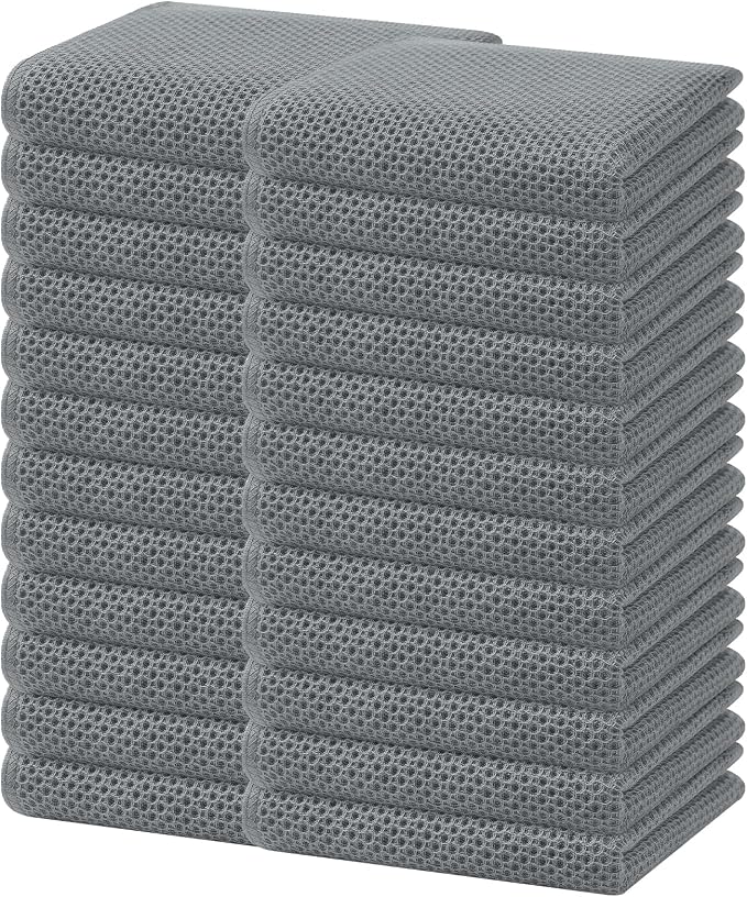 Homaxy 100% Cotton Waffle Weave Kitchen Dish Towels, Ultra Soft Absorbent Quick Drying Cleaning Towel, 13 x 28 Inches, 24-Pack, Grey