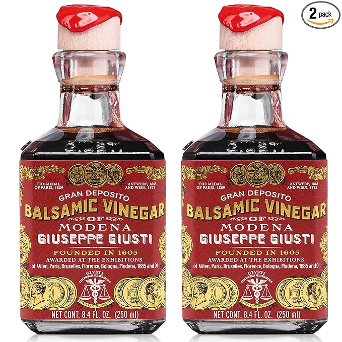 Giusti Italian Balsamic Vinegar of Modena IGP - 3 Gold Medals, Rich & Thick Gran Deposito Aceto Balsamico di Modena for Salads, Cheese & Finishing Touches, Made in Italy – 8.45 fl oz/250 ml -Pack of 2