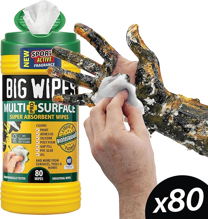 BIG WIPES Heavy Duty Multi Surface Canister, Super Absorbent Cleaning Cloths for Hands, Surfaces, and Tools - 80 Count Canister (1 Pack)
