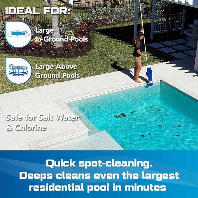 POOL BLASTER Millennium Cordless Pool Vacuum with Microfilter Bag, Strong Suction Handheld Rechargeable Swimming Pool Cleaner for Above Ground and Inground Pools, Hoseless Design