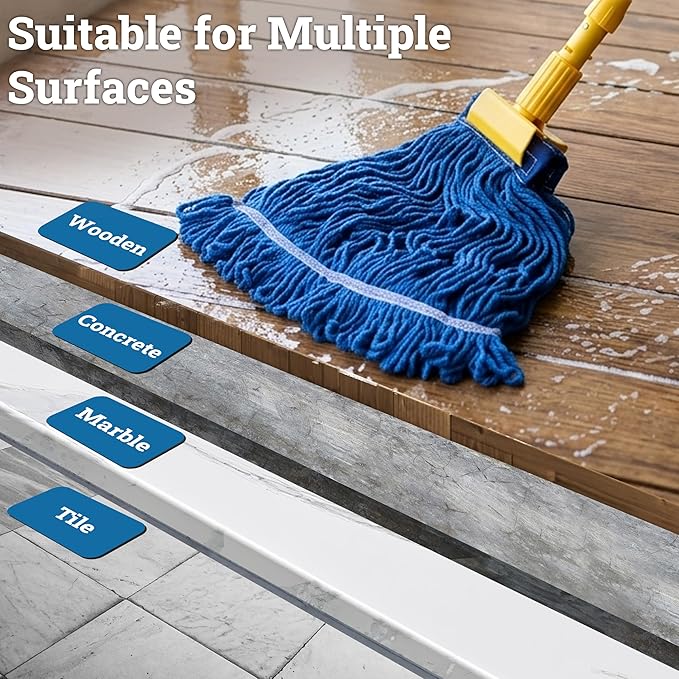 KLEEN HANDLER Blended Loop End Heavy Duty Mop Head Replacement, Wet Mop Refills for Industrial and Commercial Use, Dark Blue, 32 Oz (3-Pack)