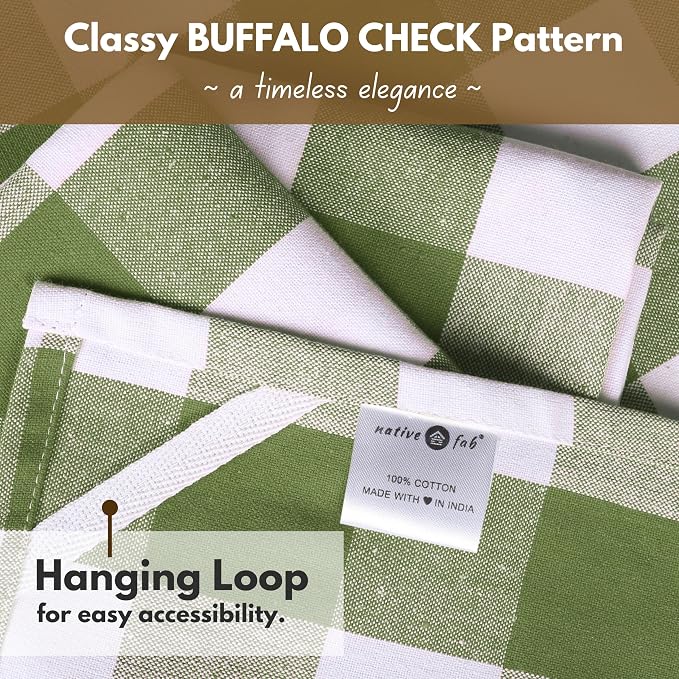 Native Fab Buffalo Check Kitchen Dish Towels, 16"x26", 12 Pack - 100% Cotton Plaid Washcloths - Absorbent Dish Cloths Set, Cleaning Hand Towels with Hanging Loop - Mint Green White