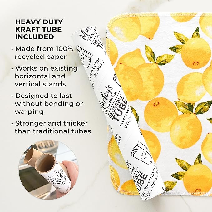 Marley's Monsters UNpaper Towels - 12 Count roll, Reusable Paper Towels Cotton, Tree Free (Vintage Lemons)