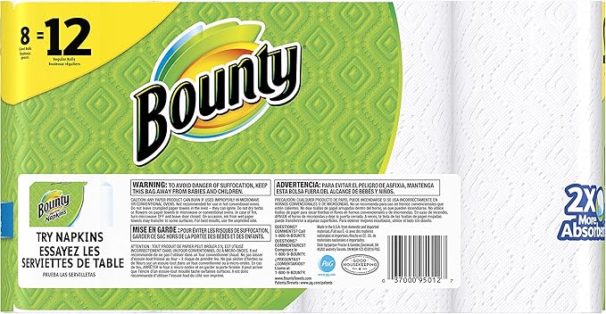 Bounty Select-A-Size Paper Towels, White, Giant Roll, 8 Rolls (Pack of 1)