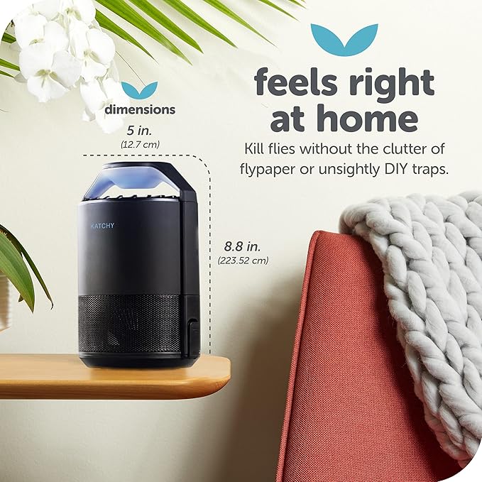 Katchy Midnight Indoor Insect Trap – Auto/Manual Mode – Blue Light & Fan Suction Catcher for Mosquito, Fruit Fly, Gnat, Fungus Gnat & Moth – Ideal for Kitchen & Indoor Plants (Black)