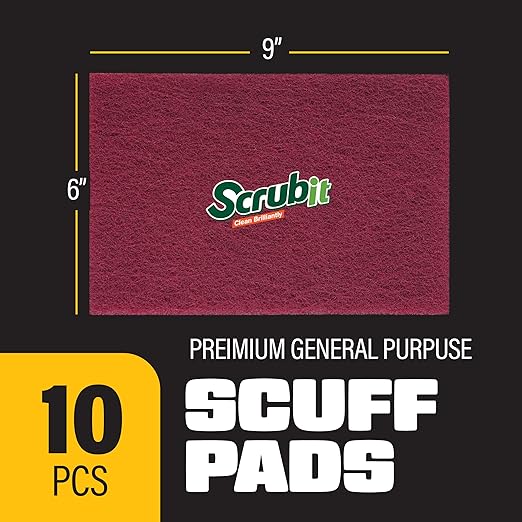 SCRUBIT 6 x 9 in. General Purpose Scuff Pads, Paint Primer Prep Adhesion Scratch Pads, Car & Woodworking Pads for Scuffing, Scouring & Sanding - Maroon (10)