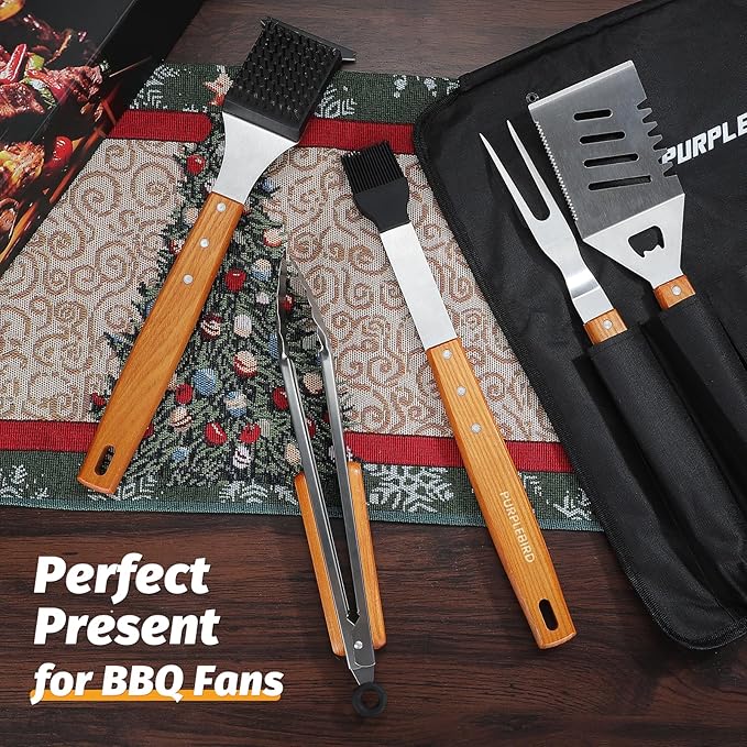 PURPLEBIRD Grill Brush Bristle Free for Outdoor Grill, 3 in 1 BBQ Grill Brush with Scraper & Bottle Opener & Grill Utensils Set with Brush - 5pcs Grilling Tools Set with Bag Apron