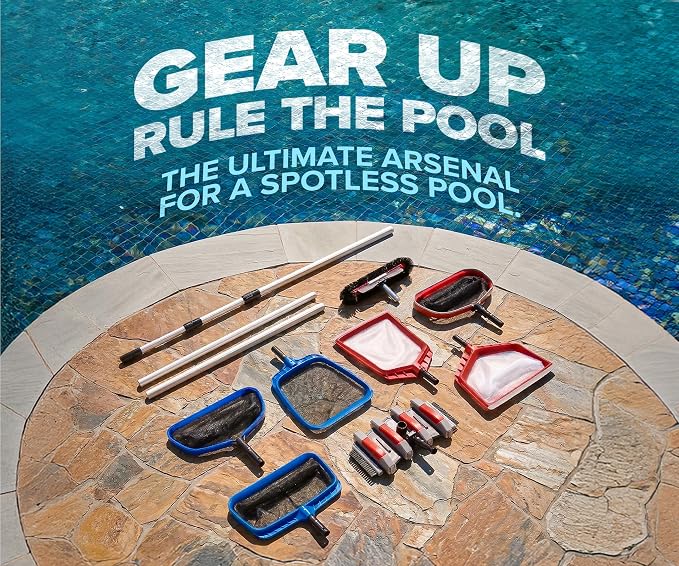 Pool Leaf Skimmer Net for Cleaning with 13 Feet Aluminum Telescopic Pool Pole Swimming Pool Leaf Net - Heavy Duty, Reinforced Frame, Large Capacity Pool Rake // The Ultimate