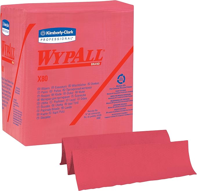Kimberly-Clark Professional WYPALL X80 SHOPPRO 12 1/2" X 12" Red HYDROKNIT Quarter Fold Wiper (1/ Pack)