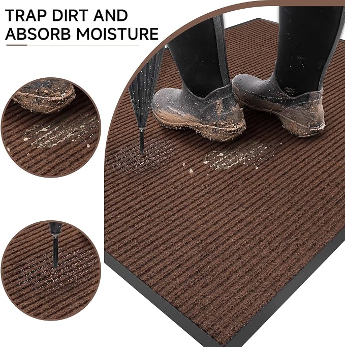 100pointONE Front Door Mat, Heavy Duty Indoor Outdoor Doormat, 60" x 48" Low Profile Outdoor Mats for Home Entrance, Stain and Fade Resistant Welcome Mat Ideal for High Traffic Area, Brown