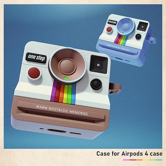 Retro Cases for AirPods 4 Case 2024 with Cleaner Kit - VISOOM Cute Fancy Protective AirPods 4th Gen Cases Cover Men Women Unique Polaroid Soft Cover for Apple AirPod iPods 4 Wireless Charging Case