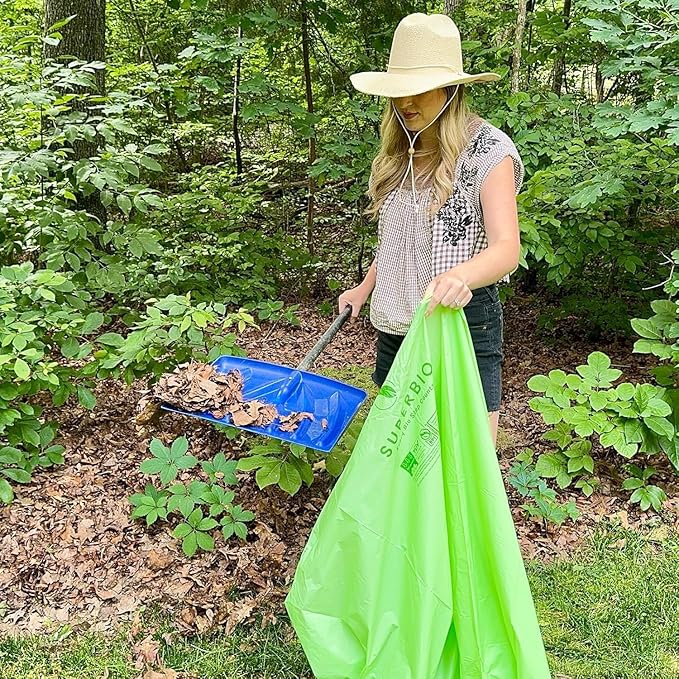 SUPERBIO 64 Gallon Compostable Yard Waste Bags, Lawn & Leaf Bags, 242.3L, 10 Count, Heavy Duty 1.57 Mils, BPI and OK compost INDUSTRIAL