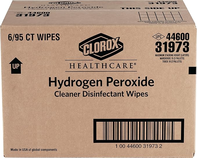 Clorox Healthcare Hydrogen Peroxide Cleaner Disinfectant Wipes, 6.75" x 9", 95 Count, Pack of 6 (Package May Vary)