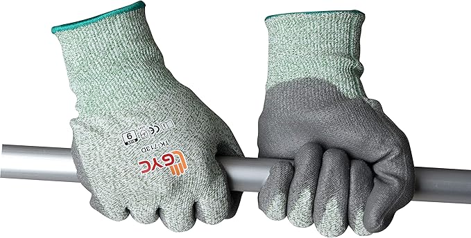 GYC Gloves, Cut Resistant Safety Work Gloves - Level 5 Cut Protection, 10 Pairs Pack - Excellent Dexterity & Breathability, Comfortable Soft PU coated (TK-713D/Size 9 - LARGE)