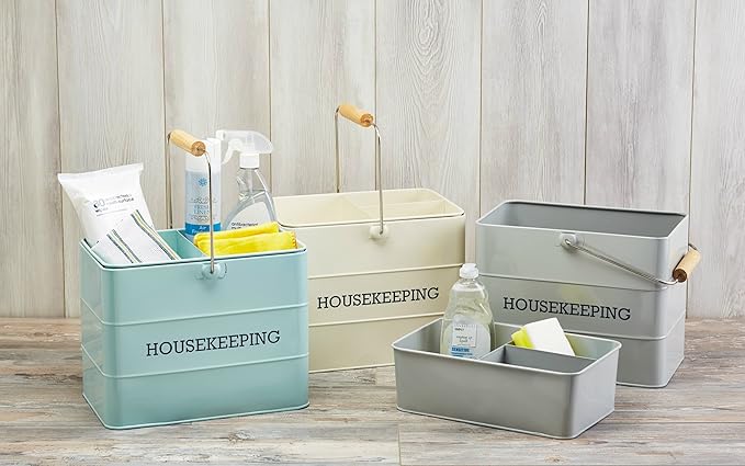 Living Nostalgia KitchenCraft Metal Cleaning Caddy, 33 x 21 x 26 cm - Antique Cream