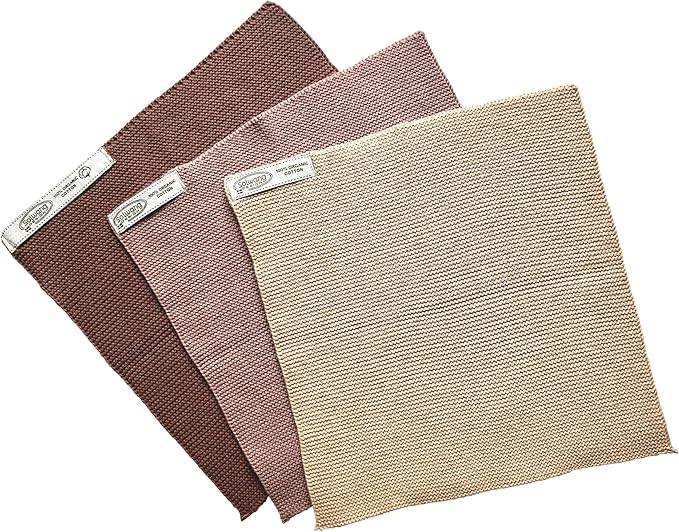 Solwang 3-Piece Danish Cotton Dishcloths in 100% Certified Organic Cotton Made in India (Brown Organic Combi)
