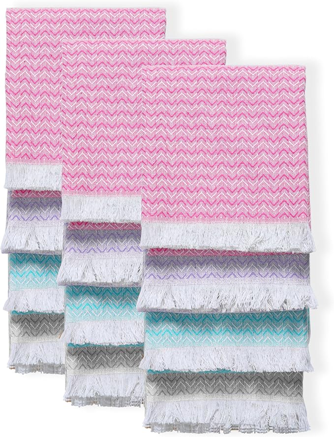 TWINY threads Chevron Weave Kitchen Towel Multi Color Set, Premium 100% Cotton Kitchen Linen, Absorbent, Quick Drying, Machine Washable, Multi Purpose Towel for Drying Dishes, Set of 12, 16"x26"