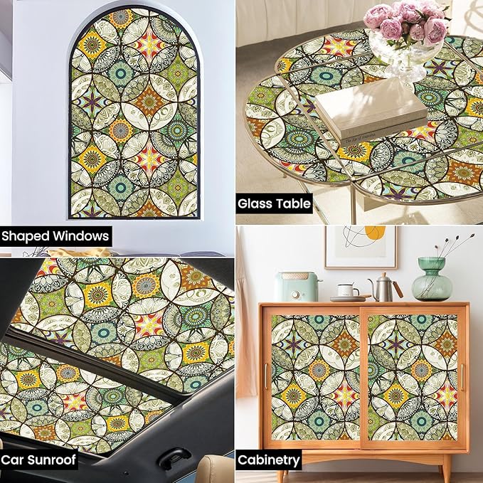 DKTIE Static Cling Decorative Window Film with Installation Tools Non Adhesive Privacy Film, Stained Glass Window Film for Bathroom Shower Door Heat Cotrol Anti UV, 17.7 x 78.7 Inch