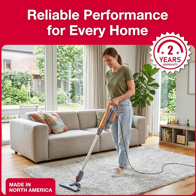 Koblenz Atlas Stick Vacuum Cleaner, 3-in-1 Cyclonic, Bagless HEPA Filtration, 600W Motor, 34 oz Dust Cup, Corded Vacuum, Lightweight 4.6 lbs, Pet Hair, Wall Mount, All Surfaces, SVK-160