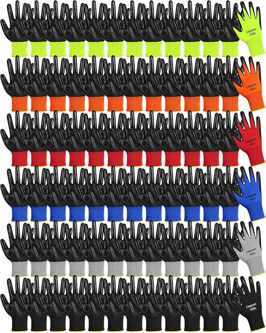 Maxcheck PU Coated Gloves Bulk, Reusable Rubber Safety Gloves for Men Women Work Warehouse, Mechanic, Woodworking