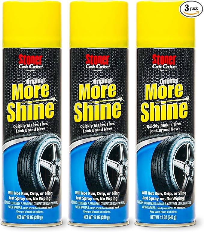 Stoner Car Care 91044-3PK Original More Shine Tire Shine Spray – Tire Dressing Restores Deep Matte Black Finish with Long-Lasting Rain-Resistant Protection, Dry-to-Touch – 12 oz (Pack of 3)