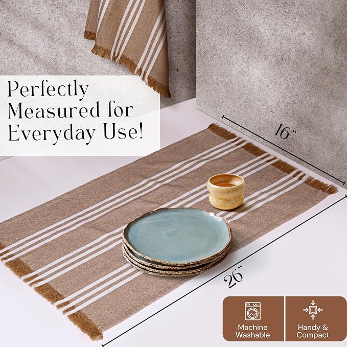 Prewashed Striped Dish Towels 4 Pack, 16x26 Inches, Quick Dry Towels for Kitchen, Durable, Reusable and Absorbent Wash Cloths Set, Washable Fabric, Heavy Duty for Daily Use - Brown