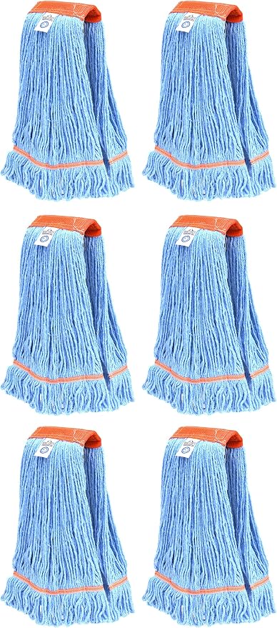 Nine Forty 6-Pack Industrial and Commercial-Grade Looped End Wet Mop Head Refill - Heavy Duty 20 Inch 4-Ply Premium Synthetic Yarn - for Optimal Absorption and Durability - Blue (6 Pack, Large)
