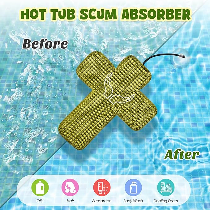 Ray Hot Tub Scum Absorber - Reusable Stingray Floating Spa Sponge & Oil Remover with Optional Tether - Washable Devilfish Oil Absorbing Sponge for Jacuzzi, Pool, and Bath (Cross 1 Pack)