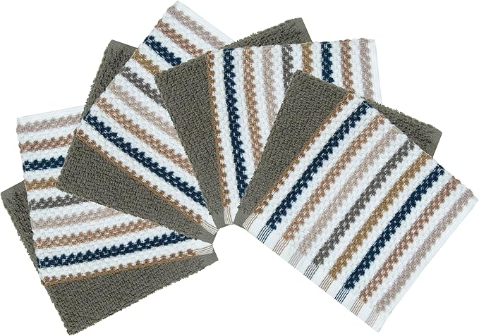 Bumble Premium Dish Cloths Towel 12"x12" | 100% Natural Ring Spun Cotton Tea Towel Set | 430 GSM | Highly Absorbent & Soft Dish Towels | 8 Pack - 4 Popcorn Wide Striped & 4 Solid Kitchen Towels - Gray