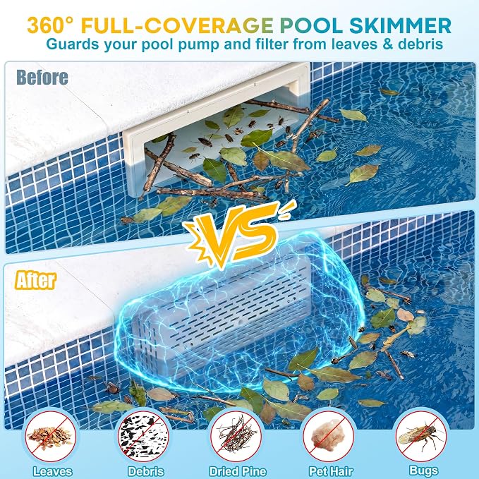 Aurelema Pool Skimmer Guard, Anti-Rust Skimmer Cover with Ultra Fine Mesh, Keeps Pool Pump and Filter from Leaves and Debris, Skimmers Saver for In-Ground and Above-Ground Pools Skimmers