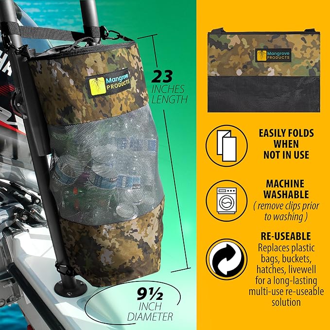 Mangrove Products: Portable Boat Trash Can, Reusable Trash Bag, Boating Equipment, Boat Storage, Boat Accessories Marine, Pontoon Boat Accessories, Fishing, Sandbar, RV, or Camping