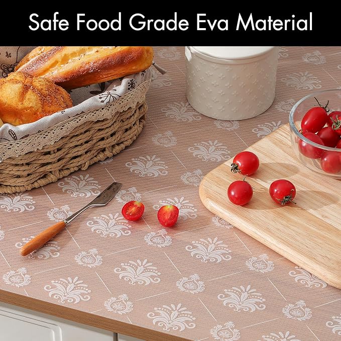 Cooyes Shelf and Drawer Liners for Kitchen Cabinets, Non-Adhesive Cabinet Liners, EVA Waterproof Durable Shelf Paper for Refrigerator, Shelves, Cupboard with European Pattern, Easy to Cut
