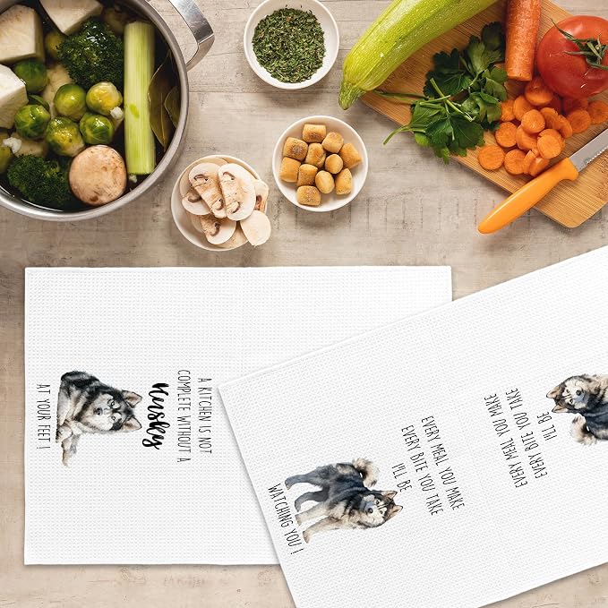Husky Dog Kitchen Towels Set of 2, Funny Dog Kitchen Decor, Dogs Gifts for Women Men Hand Towel, Pet Owner Gift Decorative Tea Towels Dish Towel 16x24 Inch