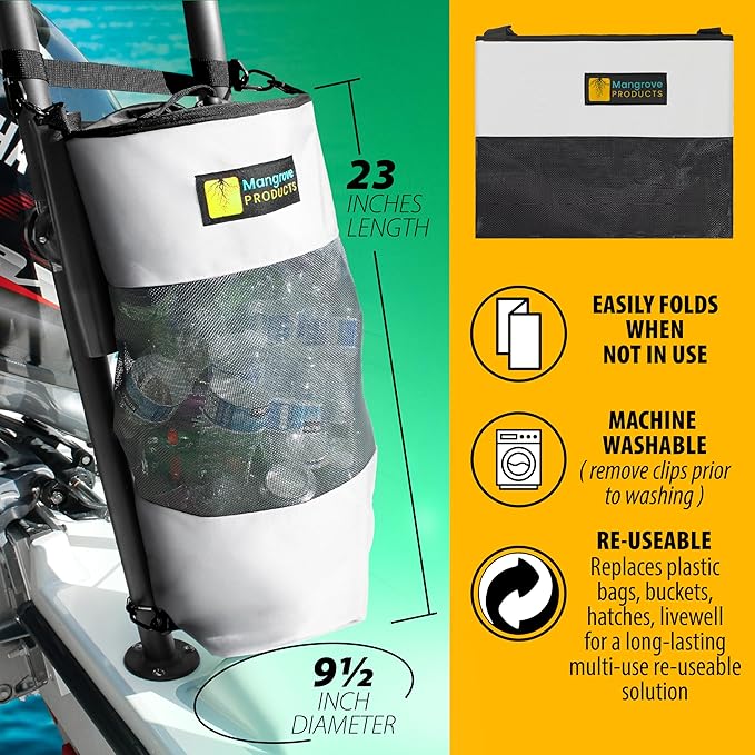 Mangrove Products: Portable Boat Trash Can, Reusable Trash Bag, Boating Equipment, Boat Storage, Boat Accessories Marine, Pontoon Boat Accessories, Fishing, Sandbar, RV, or Camping