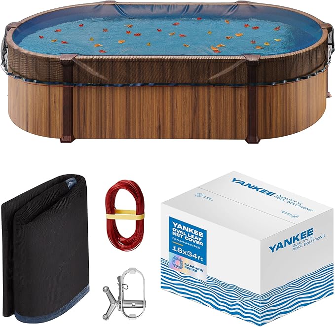 Yankee Pool Leaf Net Cover for Oval Pool 18x34 Ft.- Heavy-Duty 0.15” Above-Ground Leaf Net | Swimming Pool Net to Protect from Leaves, Debris, and Clogging