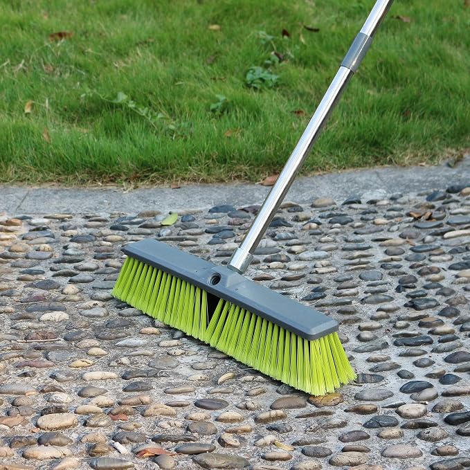 18" Push Broom with 47" Long Handle, Multi-Surface Floor Scrub Brush for Cleaning Deck, Patio, Garage, Driveway