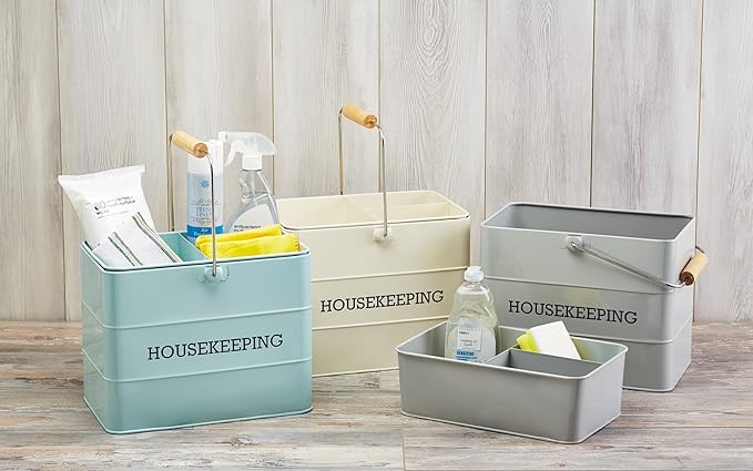 KitchenCraft Living Nostalgia Cleaning Caddy with Handle, Metal, 33 x 21 x 26 cm, French Grey
