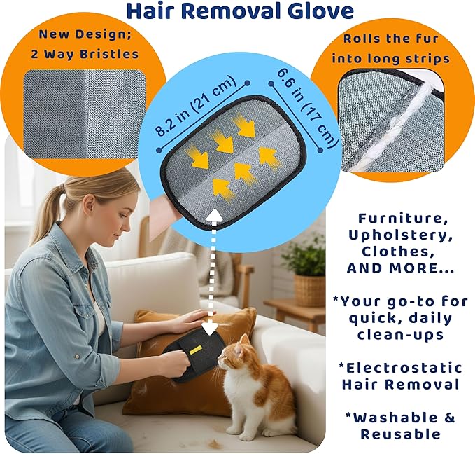 Reusable Pet Hair Remover for Laundry, Removes Dog & Cat Fur, Lint & Dander from Clothes, Furniture and Car Interior, Multi Surface Cat & Dog Fur Removal Tool, 3 in 1 Bundle