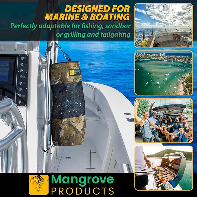 Mangrove Products: Portable Boat Trash Can, Reusable Trash Bag, Boating Equipment, Boat Storage, Boat Accessories Marine, Pontoon Boat Accessories, Fishing, Sandbar, RV, or Camping
