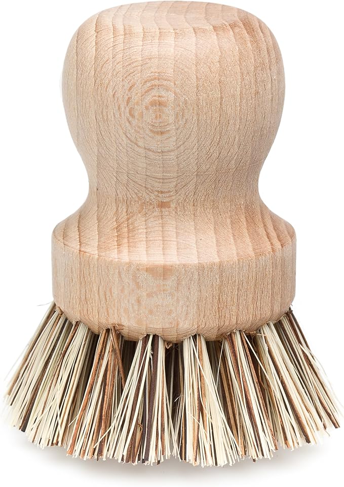 Redecker Pot Brush, Union Fibre, Single Heavy Duty Scrub Brush for Pots, Cast Iron & Baked-On Residue, Beechwood, 2.6-Inch Round, Made in Germany